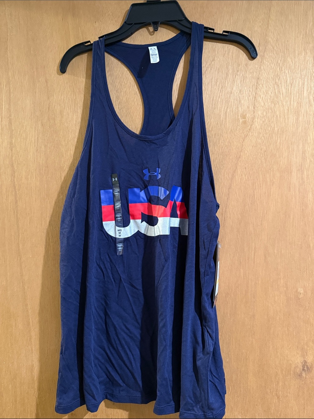Under Armour Navy Tank with Red, White & Blue USA Graphic